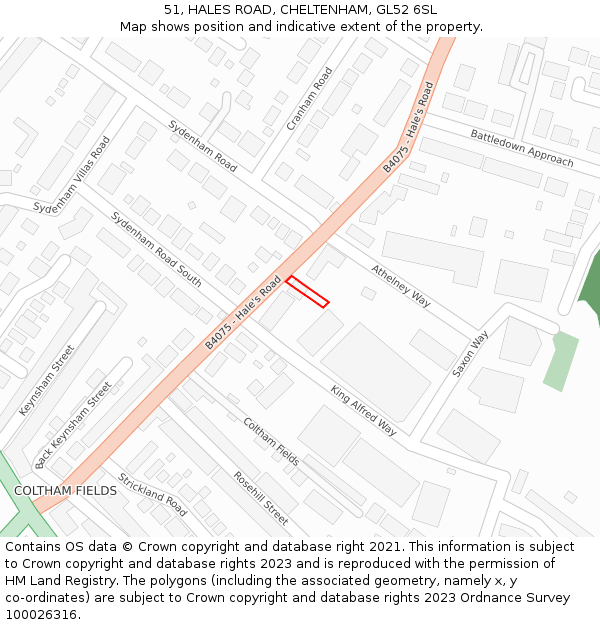 51, HALES ROAD, CHELTENHAM, GL52 6SL: Location map and indicative extent of plot