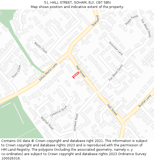 51, HALL STREET, SOHAM, ELY, CB7 5BN: Location map and indicative extent of plot