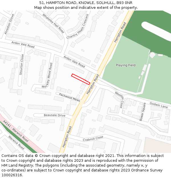 51, HAMPTON ROAD, KNOWLE, SOLIHULL, B93 0NR: Location map and indicative extent of plot
