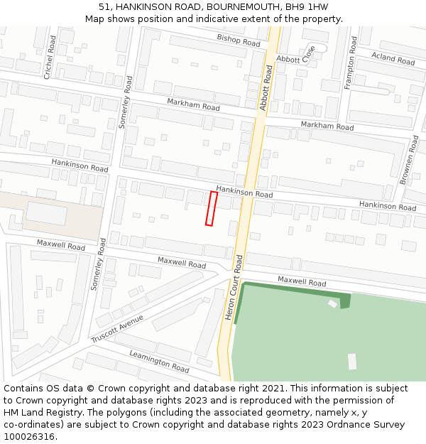 51, HANKINSON ROAD, BOURNEMOUTH, BH9 1HW: Location map and indicative extent of plot