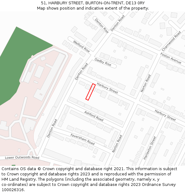 51, HARBURY STREET, BURTON-ON-TRENT, DE13 0RY: Location map and indicative extent of plot