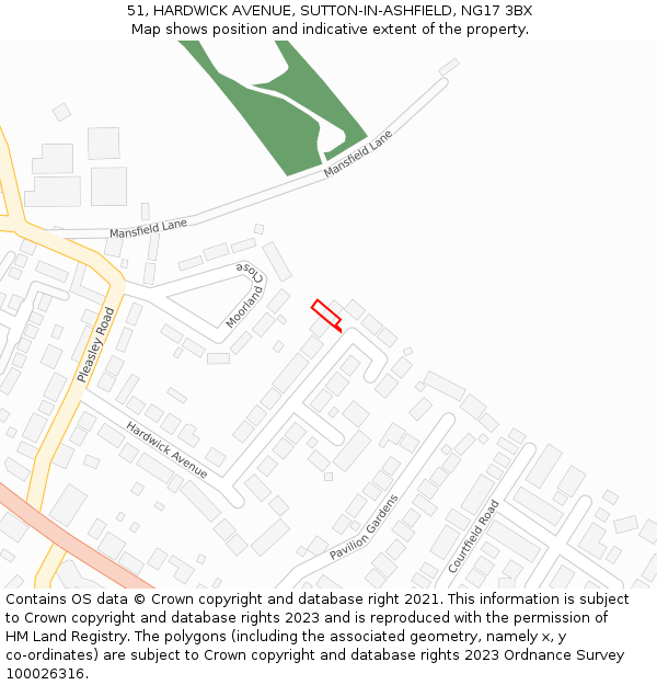 51, HARDWICK AVENUE, SUTTON-IN-ASHFIELD, NG17 3BX: Location map and indicative extent of plot