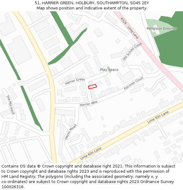 51, HARRIER GREEN, HOLBURY, SOUTHAMPTON, SO45 2EY: Location map and indicative extent of plot