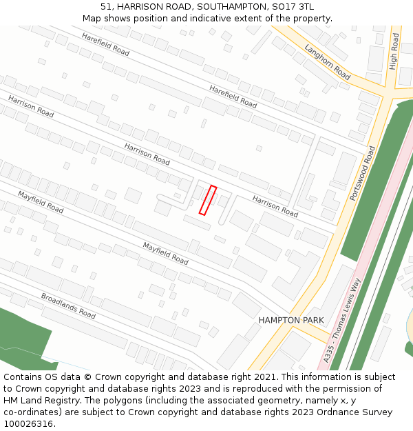 51, HARRISON ROAD, SOUTHAMPTON, SO17 3TL: Location map and indicative extent of plot