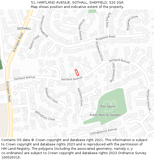 51, HARTLAND AVENUE, SOTHALL, SHEFFIELD, S20 2QA: Location map and indicative extent of plot