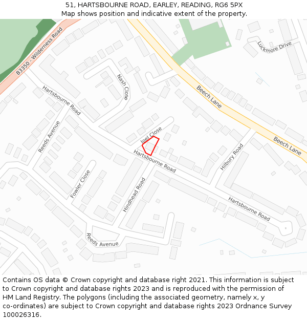 51, HARTSBOURNE ROAD, EARLEY, READING, RG6 5PX: Location map and indicative extent of plot