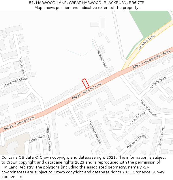51, HARWOOD LANE, GREAT HARWOOD, BLACKBURN, BB6 7TB: Location map and indicative extent of plot