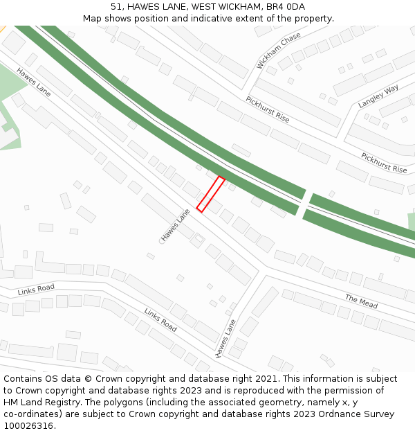 51, HAWES LANE, WEST WICKHAM, BR4 0DA: Location map and indicative extent of plot