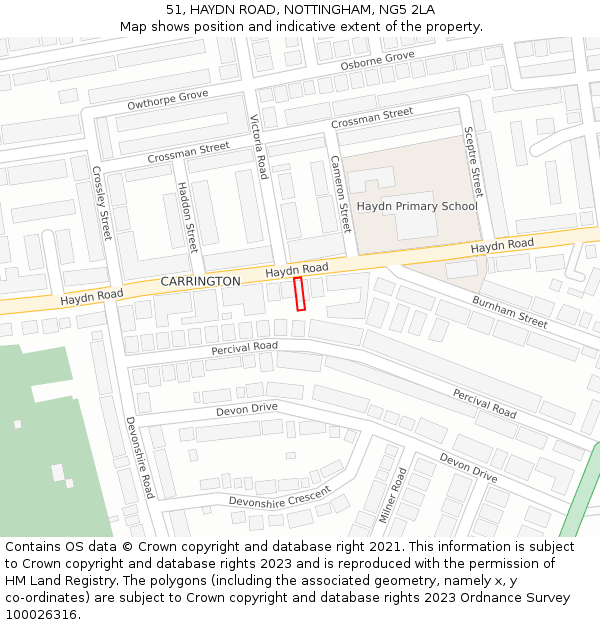 51, HAYDN ROAD, NOTTINGHAM, NG5 2LA: Location map and indicative extent of plot