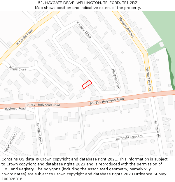 51, HAYGATE DRIVE, WELLINGTON, TELFORD, TF1 2BZ: Location map and indicative extent of plot