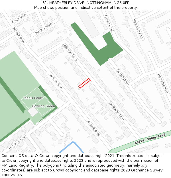 51, HEATHERLEY DRIVE, NOTTINGHAM, NG6 0FP: Location map and indicative extent of plot