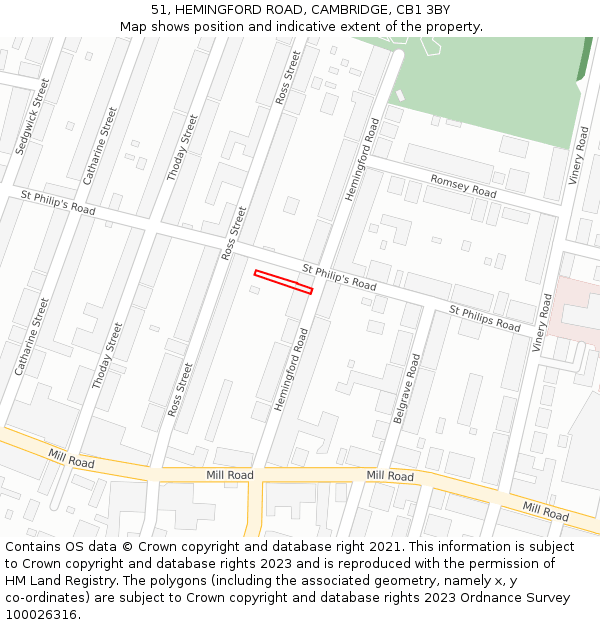 51, HEMINGFORD ROAD, CAMBRIDGE, CB1 3BY: Location map and indicative extent of plot