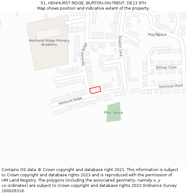 51, HENHURST RIDGE, BURTON-ON-TRENT, DE13 9TH: Location map and indicative extent of plot