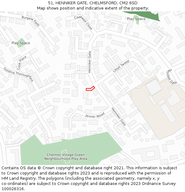 51, HENNIKER GATE, CHELMSFORD, CM2 6SD: Location map and indicative extent of plot