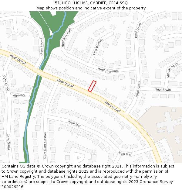 51, HEOL UCHAF, CARDIFF, CF14 6SQ: Location map and indicative extent of plot