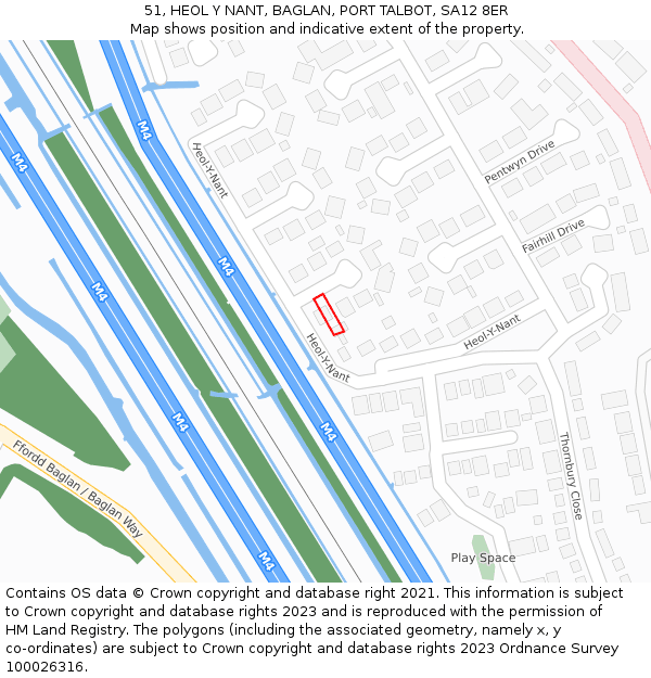 51, HEOL Y NANT, BAGLAN, PORT TALBOT, SA12 8ER: Location map and indicative extent of plot