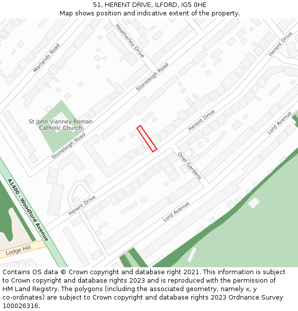 51, HERENT DRIVE, ILFORD, IG5 0HE: Location map and indicative extent of plot