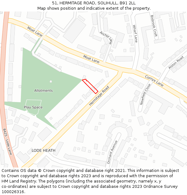 51, HERMITAGE ROAD, SOLIHULL, B91 2LL: Location map and indicative extent of plot