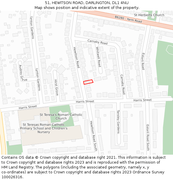 51, HEWITSON ROAD, DARLINGTON, DL1 4NU: Location map and indicative extent of plot