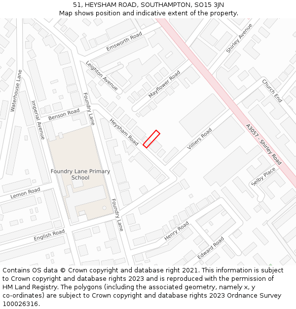 51, HEYSHAM ROAD, SOUTHAMPTON, SO15 3JN: Location map and indicative extent of plot