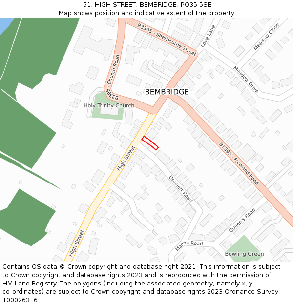 51, HIGH STREET, BEMBRIDGE, PO35 5SE: Location map and indicative extent of plot