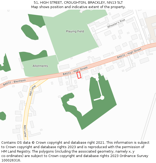 51, HIGH STREET, CROUGHTON, BRACKLEY, NN13 5LT: Location map and indicative extent of plot