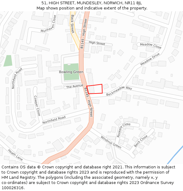 51, HIGH STREET, MUNDESLEY, NORWICH, NR11 8JL: Location map and indicative extent of plot