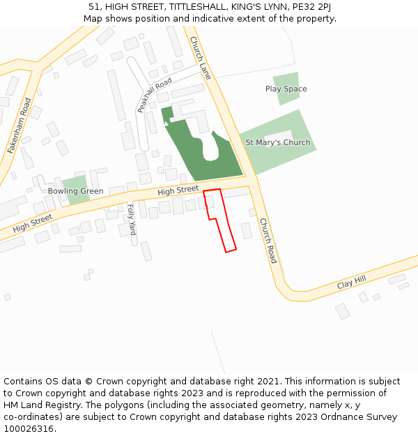 51, HIGH STREET, TITTLESHALL, KING'S LYNN, PE32 2PJ: Location map and indicative extent of plot