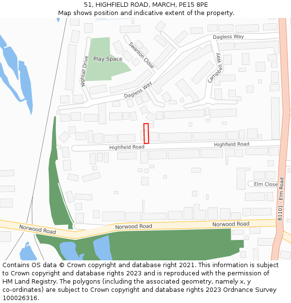 51, HIGHFIELD ROAD, MARCH, PE15 8PE: Location map and indicative extent of plot