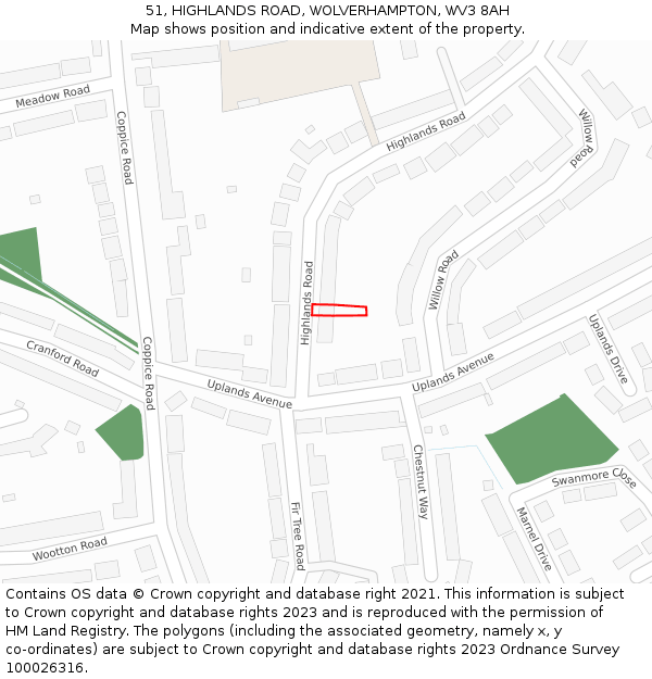 51, HIGHLANDS ROAD, WOLVERHAMPTON, WV3 8AH: Location map and indicative extent of plot