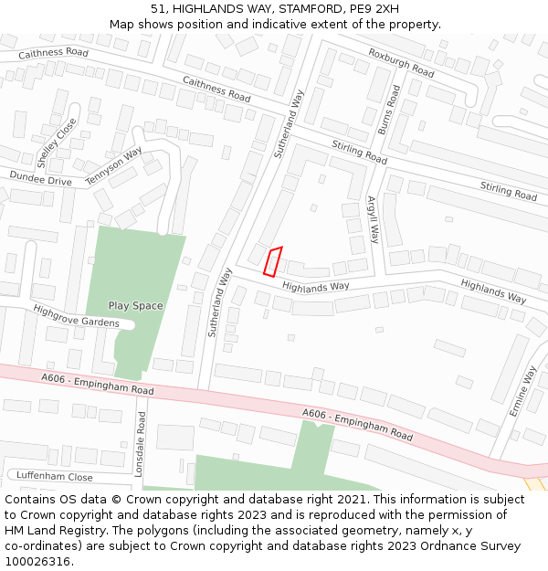 51, HIGHLANDS WAY, STAMFORD, PE9 2XH: Location map and indicative extent of plot