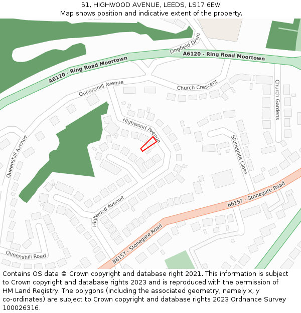 51, HIGHWOOD AVENUE, LEEDS, LS17 6EW: Location map and indicative extent of plot