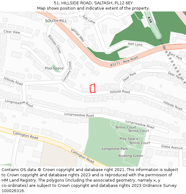 51, HILLSIDE ROAD, SALTASH, PL12 6EY: Location map and indicative extent of plot