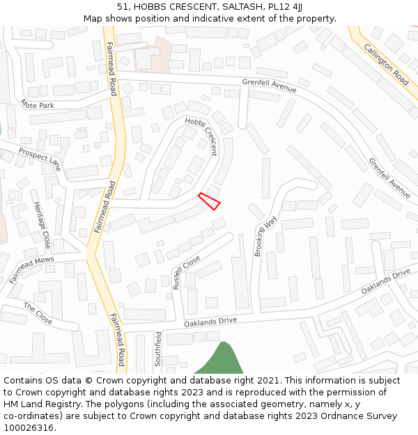 51, HOBBS CRESCENT, SALTASH, PL12 4JJ: Location map and indicative extent of plot