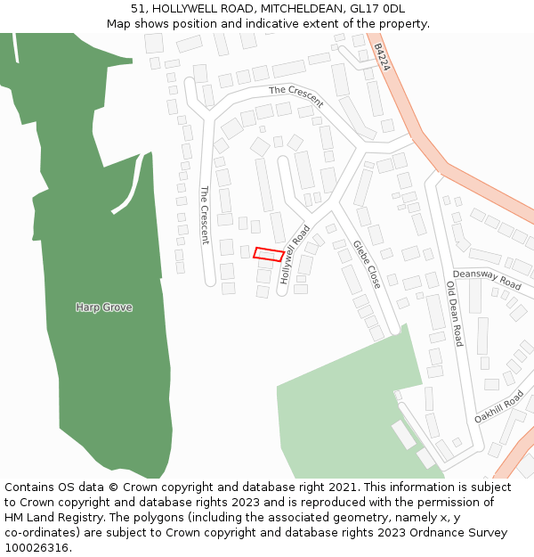 51, HOLLYWELL ROAD, MITCHELDEAN, GL17 0DL: Location map and indicative extent of plot