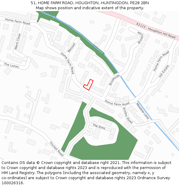 51, HOME FARM ROAD, HOUGHTON, HUNTINGDON, PE28 2BN: Location map and indicative extent of plot
