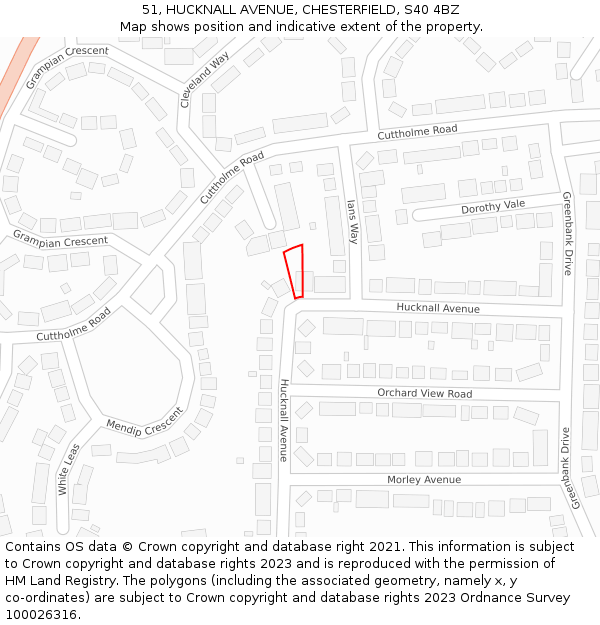 51, HUCKNALL AVENUE, CHESTERFIELD, S40 4BZ: Location map and indicative extent of plot