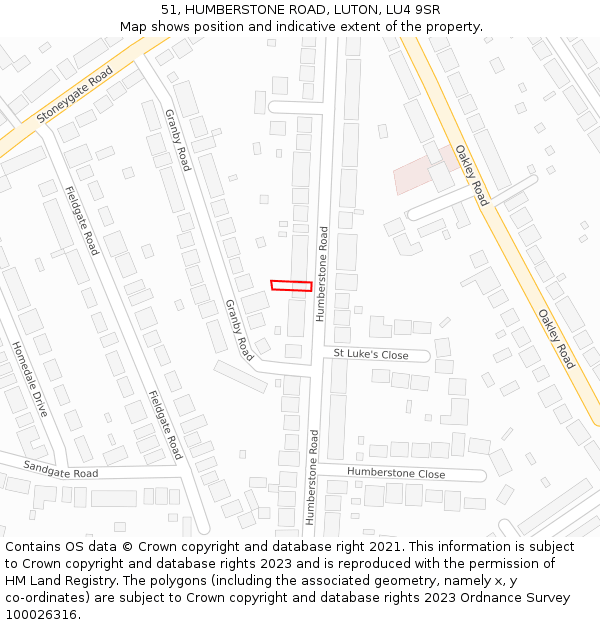 51, HUMBERSTONE ROAD, LUTON, LU4 9SR: Location map and indicative extent of plot