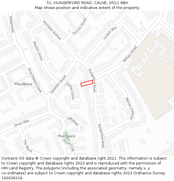 51, HUNGERFORD ROAD, CALNE, SN11 9BH: Location map and indicative extent of plot
