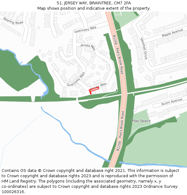 51, JERSEY WAY, BRAINTREE, CM7 2FA: Location map and indicative extent of plot