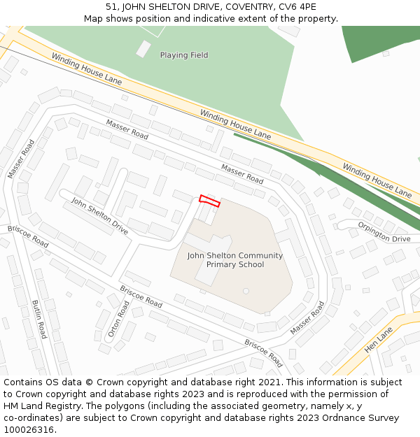 51, JOHN SHELTON DRIVE, COVENTRY, CV6 4PE: Location map and indicative extent of plot