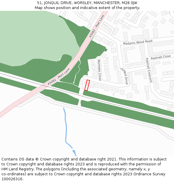 51, JONQUIL DRIVE, WORSLEY, MANCHESTER, M28 0JW: Location map and indicative extent of plot