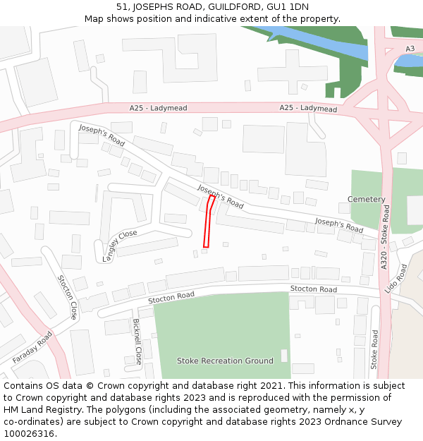 51, JOSEPHS ROAD, GUILDFORD, GU1 1DN: Location map and indicative extent of plot