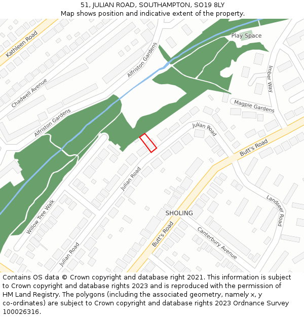 51, JULIAN ROAD, SOUTHAMPTON, SO19 8LY: Location map and indicative extent of plot