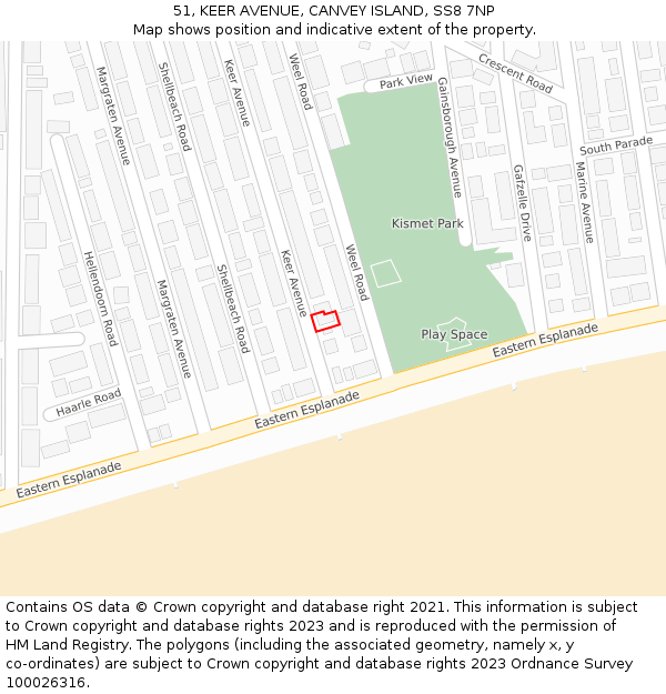 51, KEER AVENUE, CANVEY ISLAND, SS8 7NP: Location map and indicative extent of plot
