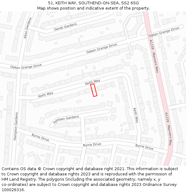 51, KEITH WAY, SOUTHEND-ON-SEA, SS2 6SG: Location map and indicative extent of plot