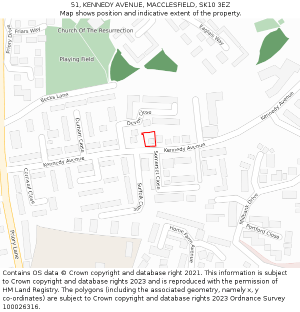 51, KENNEDY AVENUE, MACCLESFIELD, SK10 3EZ: Location map and indicative extent of plot