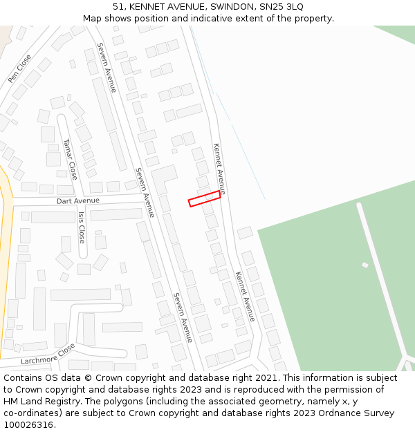 51, KENNET AVENUE, SWINDON, SN25 3LQ: Location map and indicative extent of plot