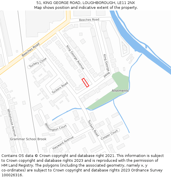 51, KING GEORGE ROAD, LOUGHBOROUGH, LE11 2NX: Location map and indicative extent of plot
