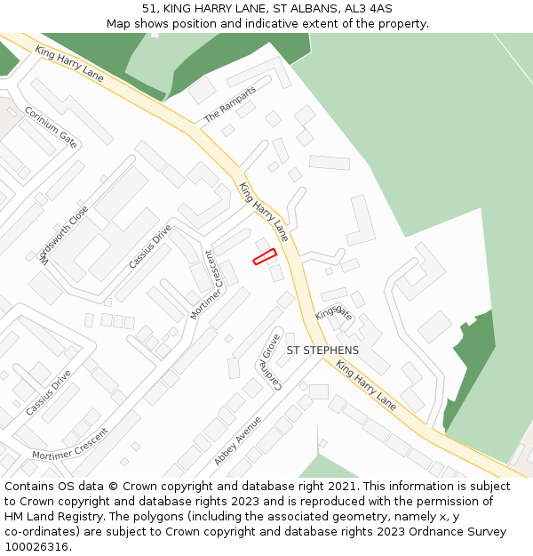 51, KING HARRY LANE, ST ALBANS, AL3 4AS: Location map and indicative extent of plot